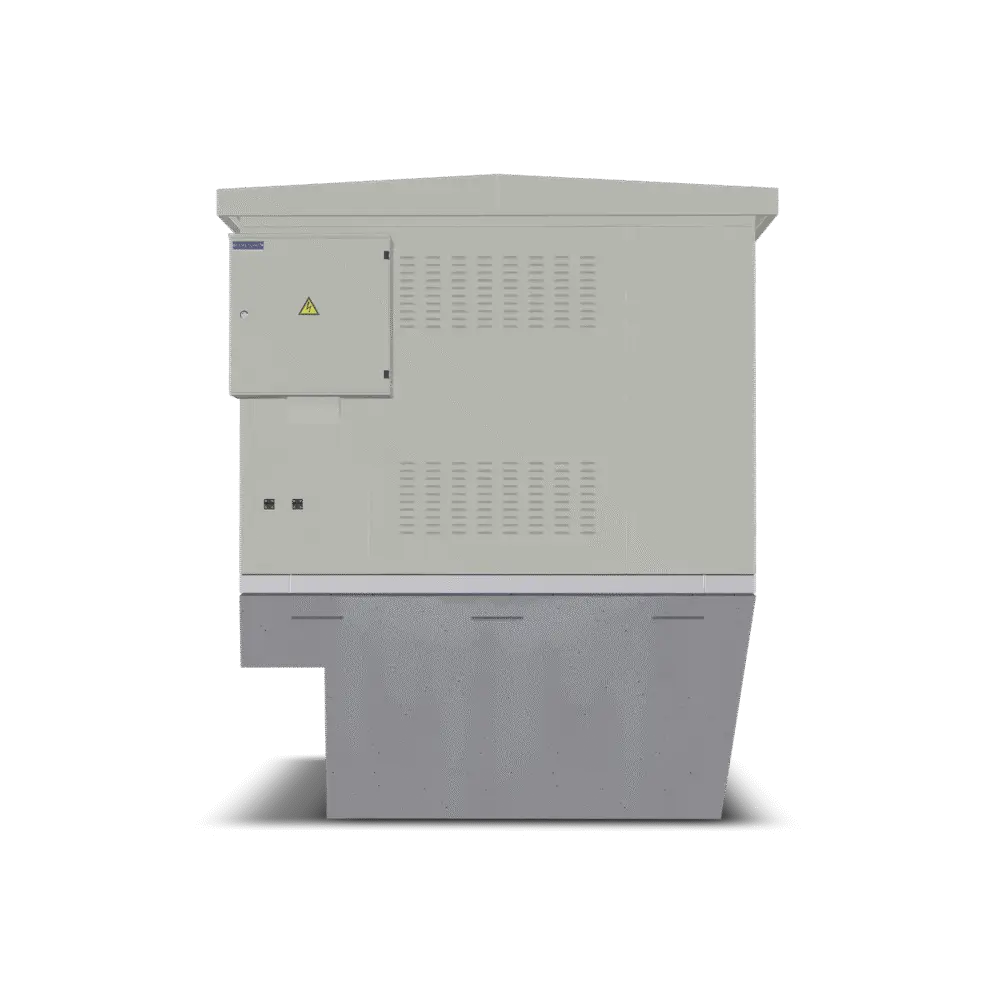 MT(m)-10/0.4-1x160 modulinė transformatorinė ant įgilinto gelžbetoninio pamato, vaizdas iš šono