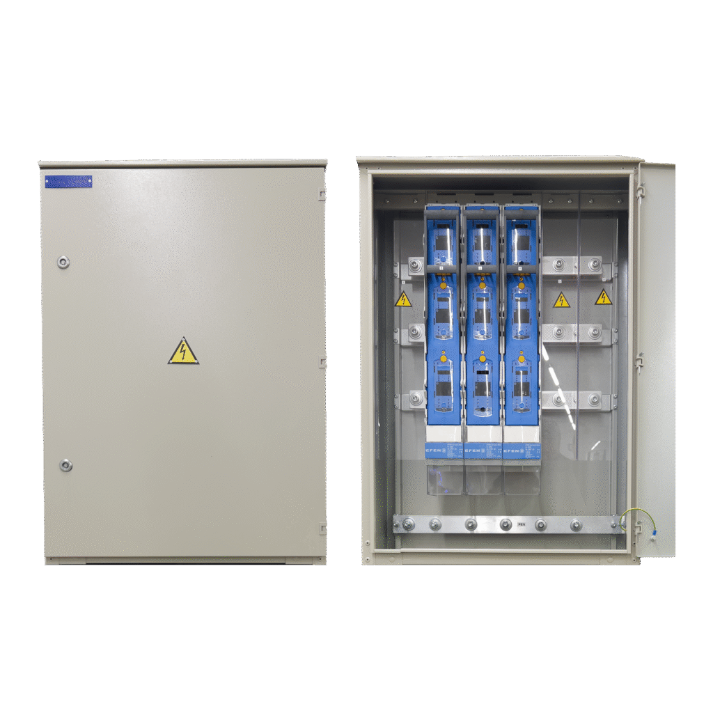 The 0.4 kV cable cabinet is designed to connect six cables (≤ 240 mm²) to busbars and/or switching devices NH2/NH3 (400A/630A).